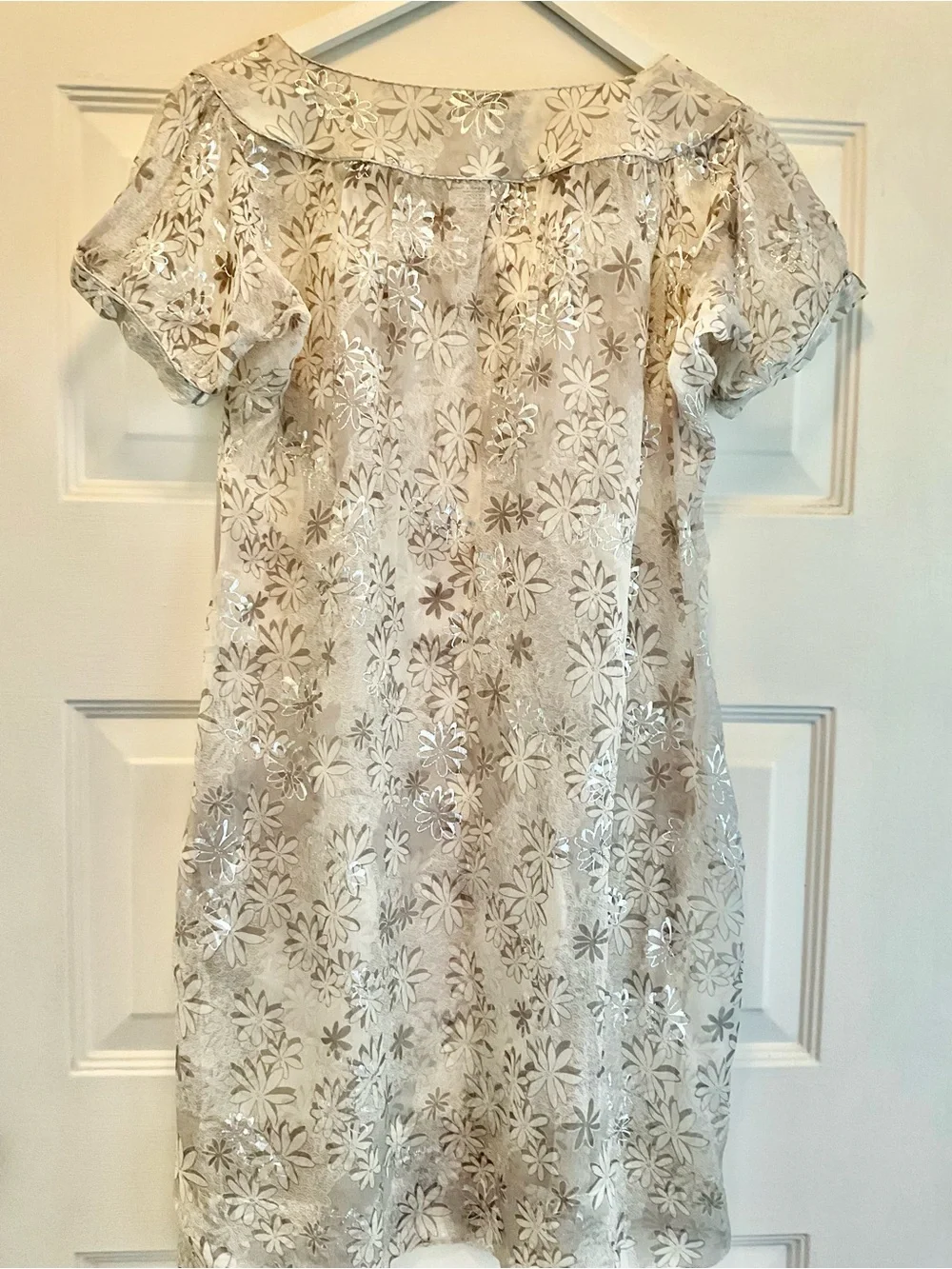Gerard Darel Paris 100% Silk Floral Dress , Delicate Metallic Silver Threading 🩶